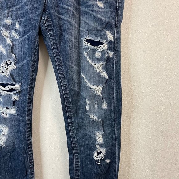 True Religion Blue Denim Slim Fit Jeans With Rips & Faded Detailing - Casual Sty - Picture 5 of 15